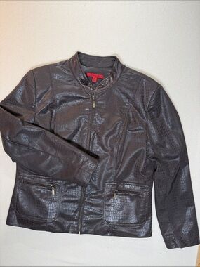 Brown Croc Embossed Faux Leather Zip Jacket Joni B Size L